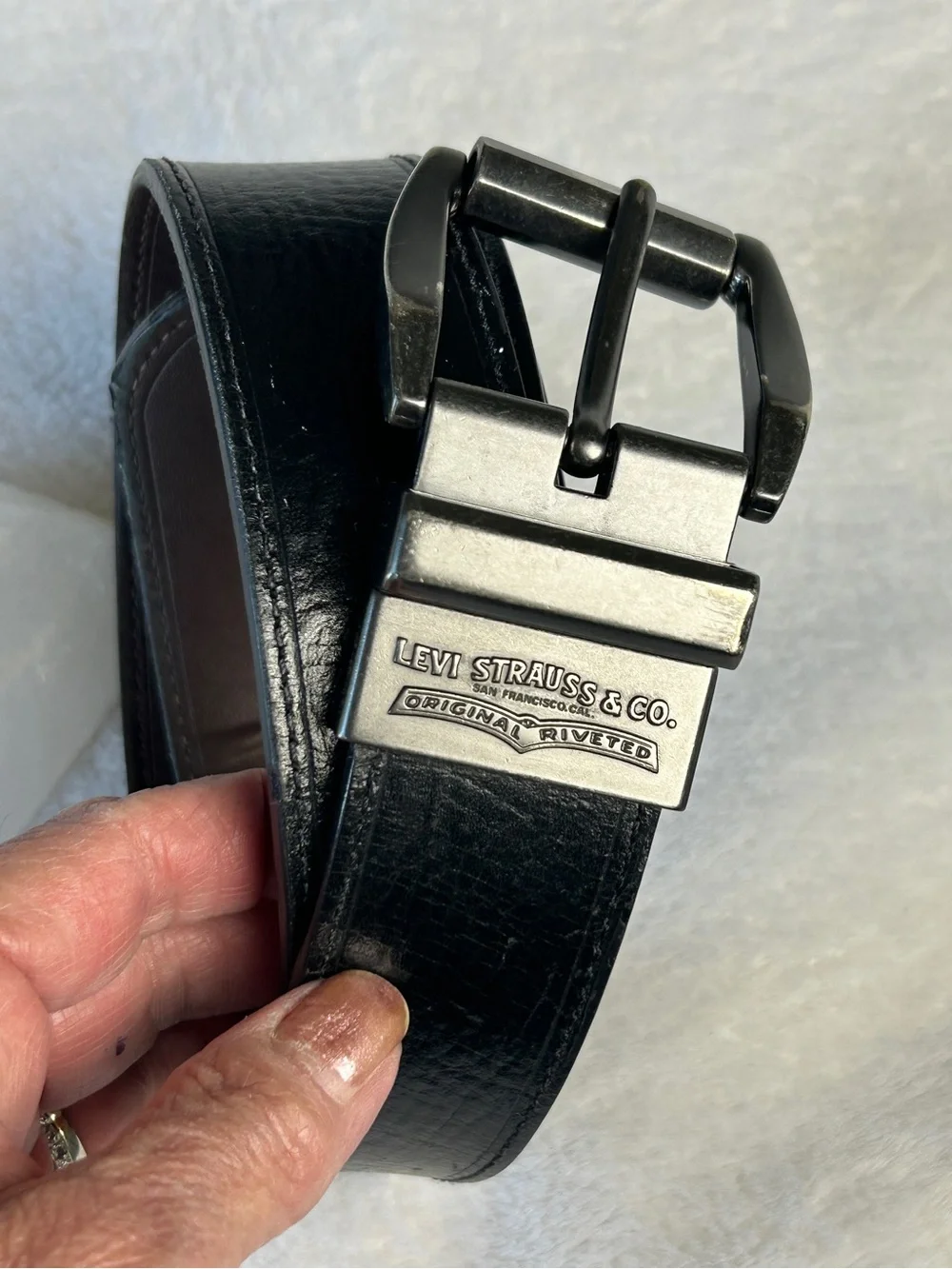 Levi’s Black Leather Belt with Brushed Metal Buckle - Size 50